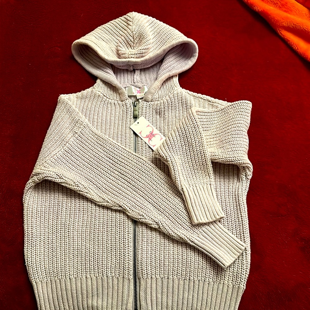 Chloe & Cyrus Girls Layela washed zip-front hooded shaker sweater lavender M NWT
